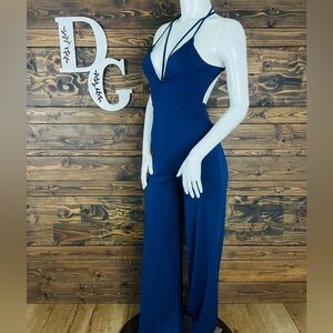 Tobi | Deep Plunge V-Neck Blue Jumpsuit Romper Strappy Spaghetti Straps Low Back